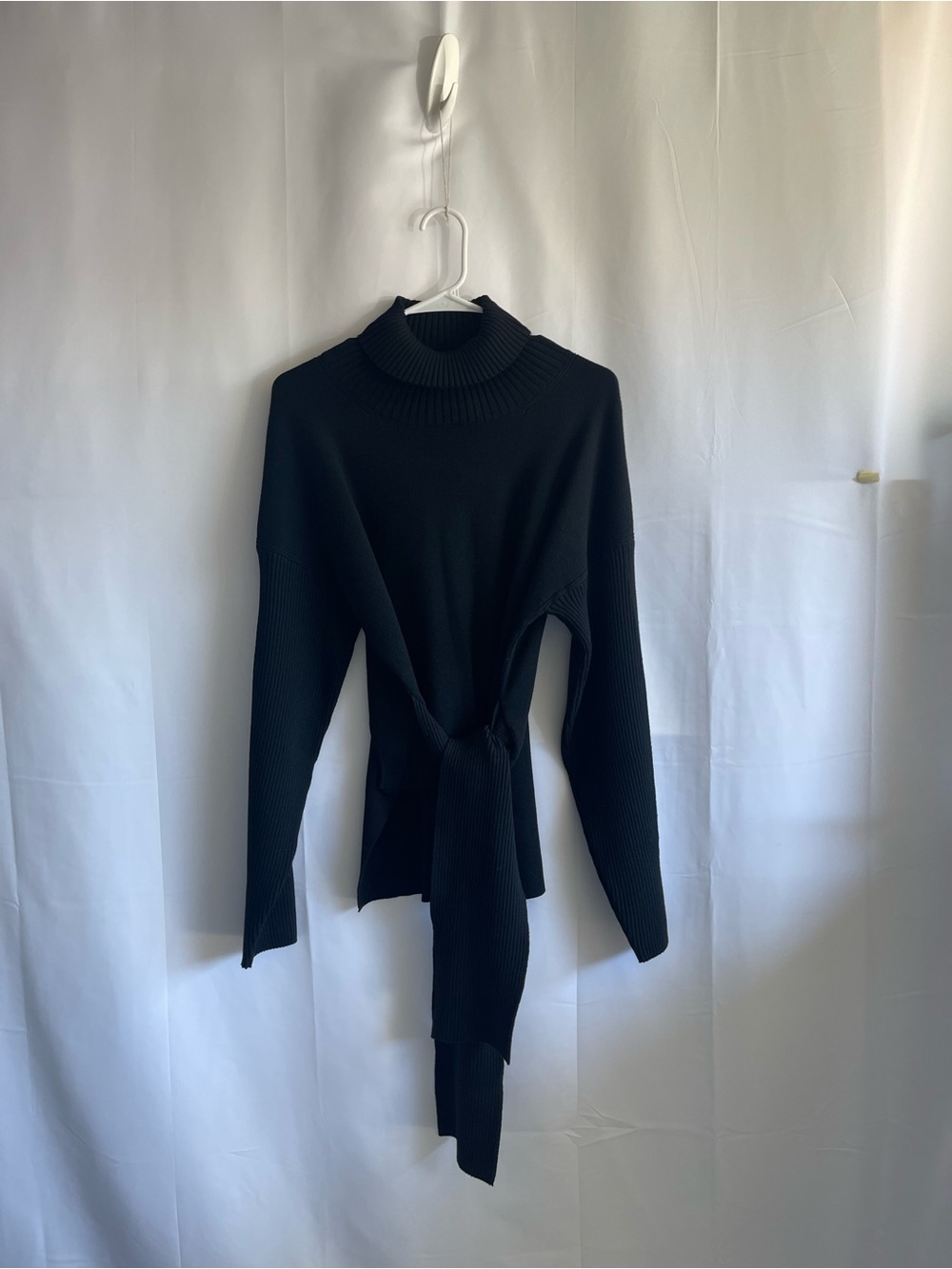 Women's Black Tie-Front Turtleneck Sweater